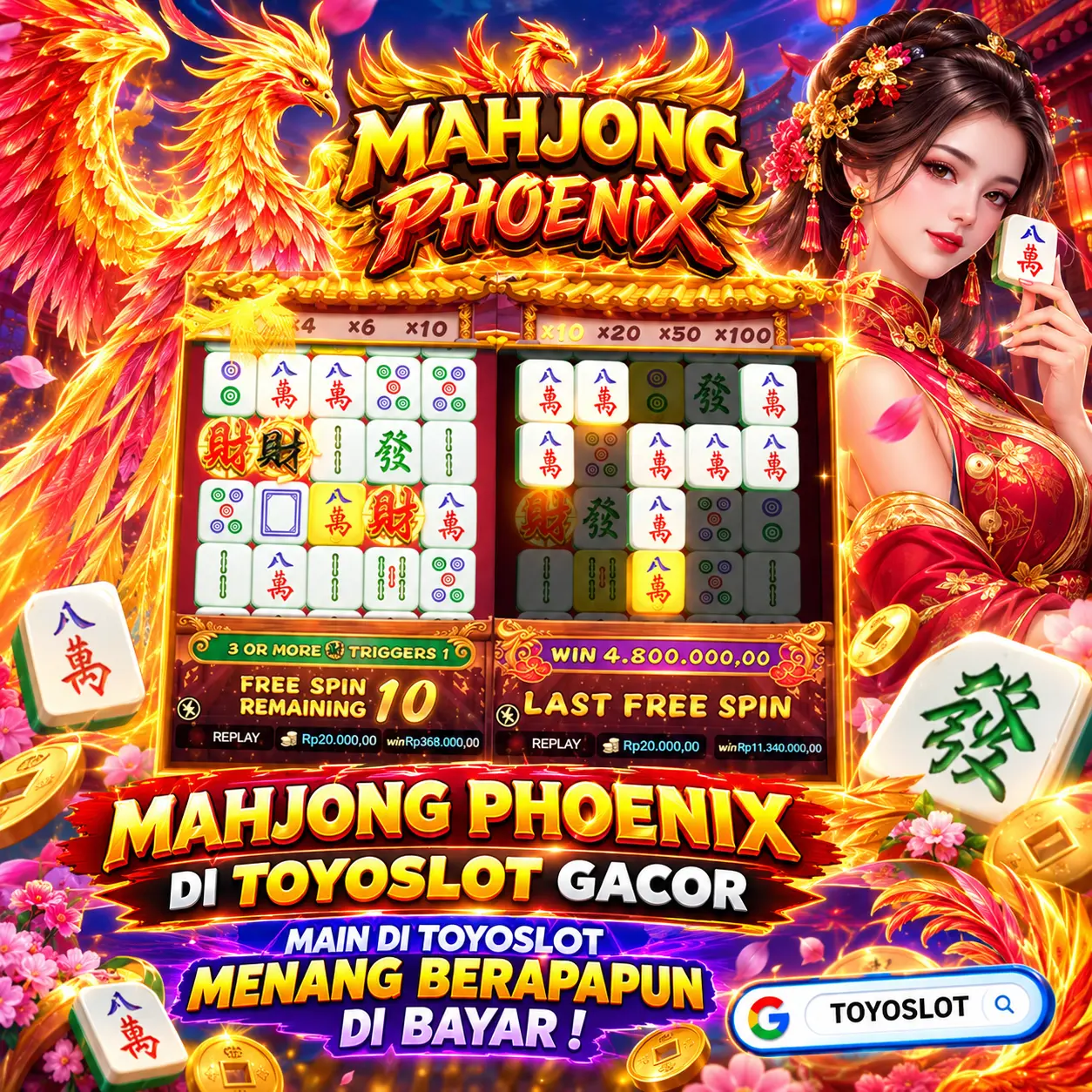 TOYOSLOT - BUKTI KEMENANGAN MAHJONG TREASURES PHOENIX SCATTER Rp12,140,000,- LUNAS